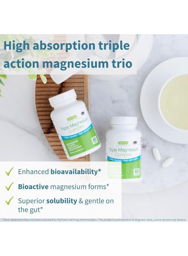 Igennus Triple Magnesium Complex, High Absorption Chelated Glycinate, Taurate & Citrate, 60 Tablets, for Sleep, Stress, Migraine, Vegan, Non-Buffered, Pure & Oxide-Free, by Igennus - Image 2